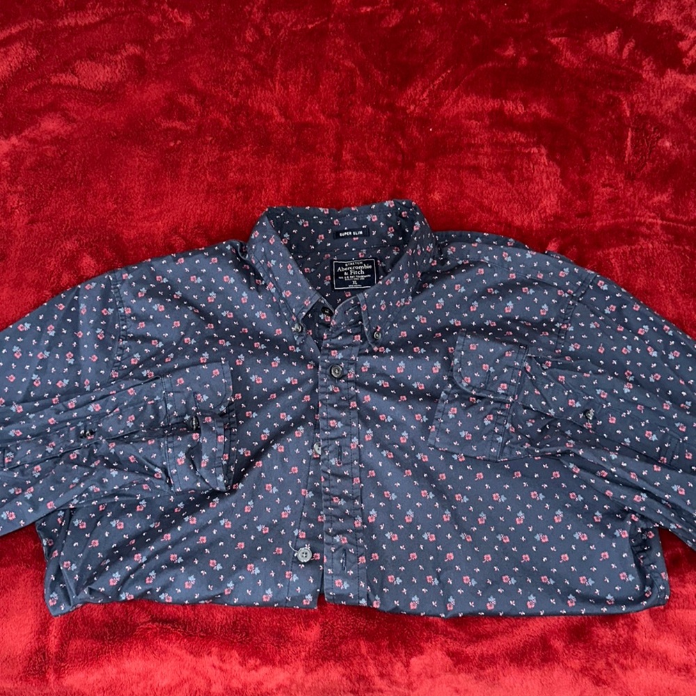 Navy Blue Floral Abercrombie & Finch Button Up Shirt